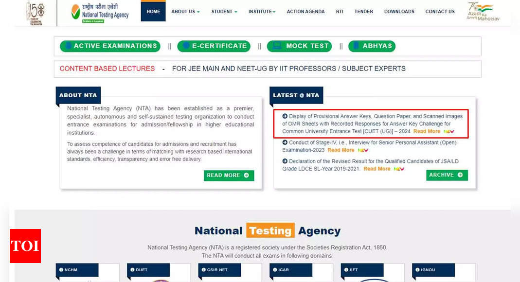 CUET-UG answer key released at exams.nta.ac.in: Direct link