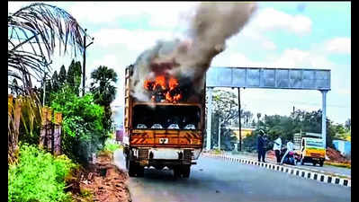 Truck with 50 brand new bikes goes up in flames