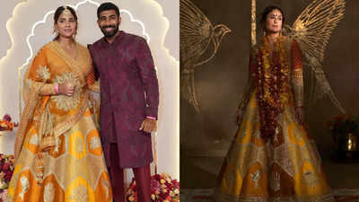 Anant Ambani-Radhika Merchant wedding: Jasprit Bumrah's wife stuns in a neel-kamal lehenga previously styled on Kareena Kapoor Khan