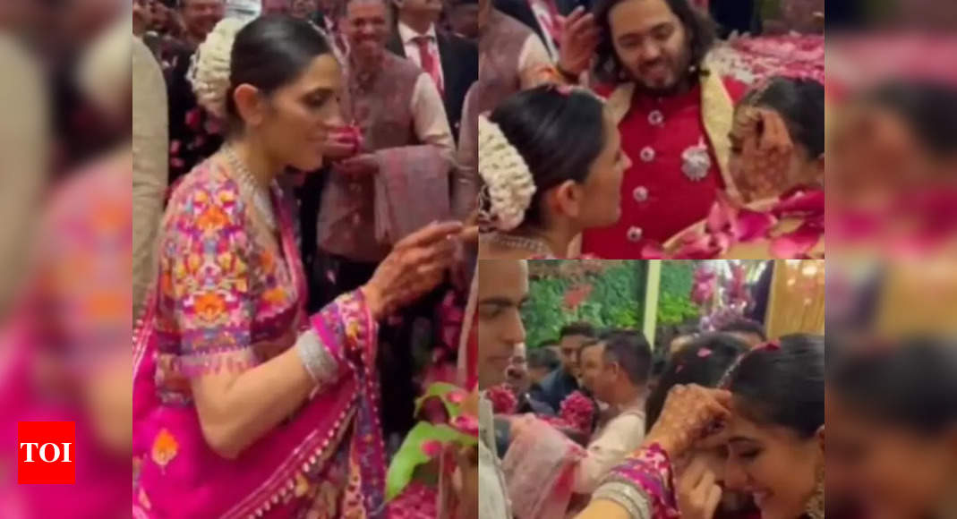 Shloka Ambani stuns in pink sari to welcome ‘just married’ Anant-Radhika for Tilak Ceremony