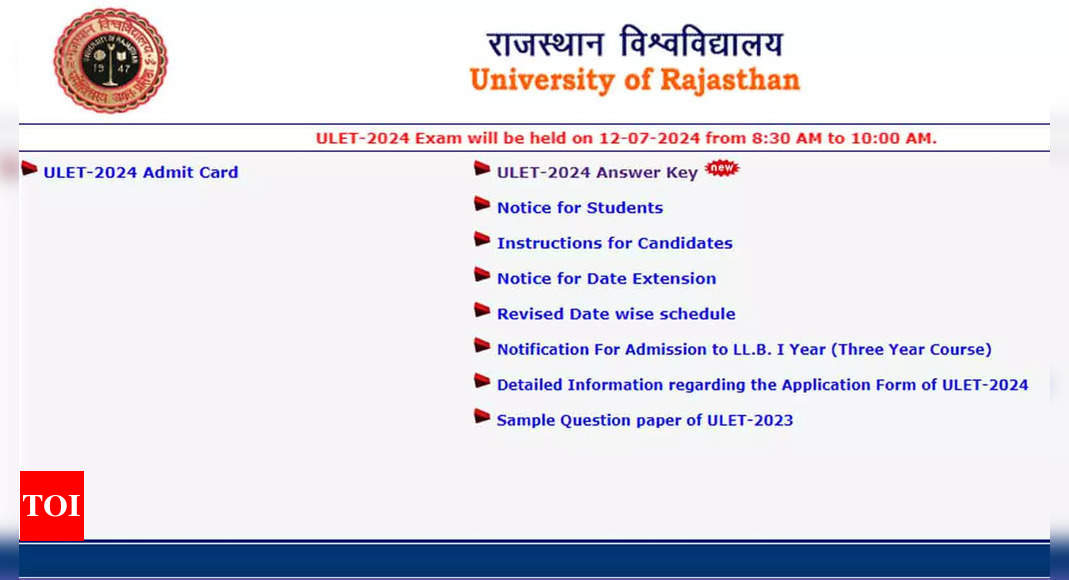 ULET 2024 answer key released at ulet.univraj.org; Download here