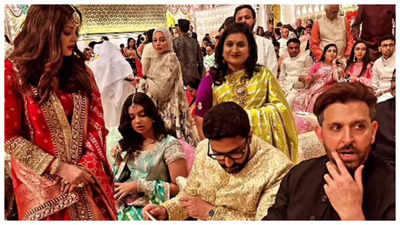 After arriving separately at Anant Ambani-Radhika Merchant's wedding, Aishwarya Rai, Abhishek Bachchan and Aaradhya were seen sitting together - See viral photos