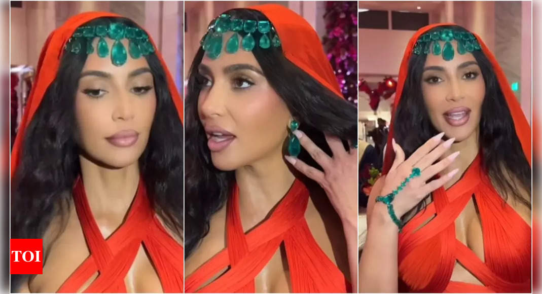 Kim decks up in emeralds for Shubh Aashirwad