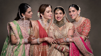 Weaving in couture and culture: The gorgeous Ambani ladies redefine elegance in the most picturesque creations for Radhika and Anant’s D day