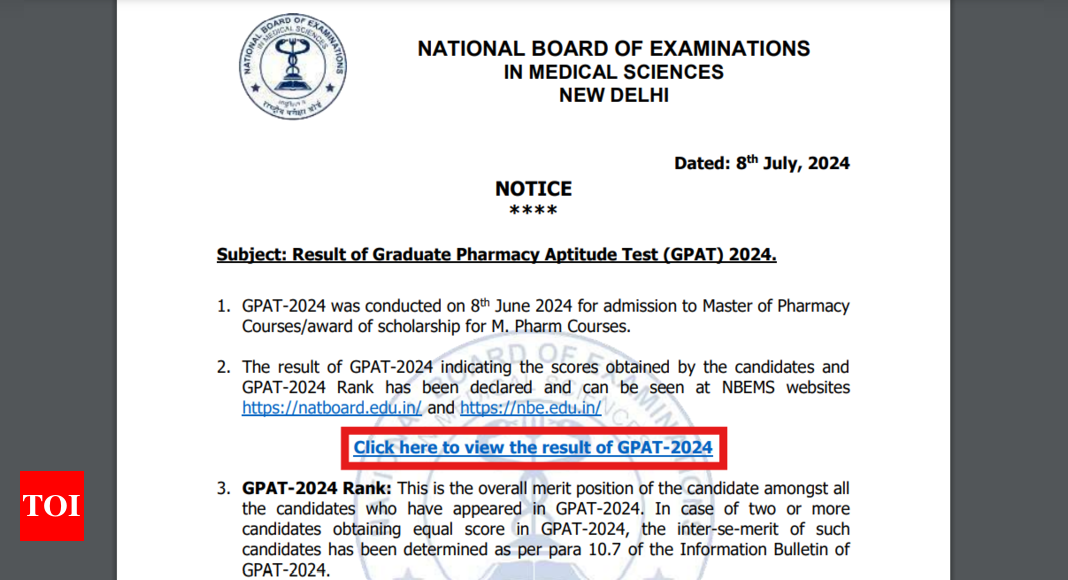 GPAT result 2024 declared, scorecards releasing shortly at natboard.edu.in: Check steps to download