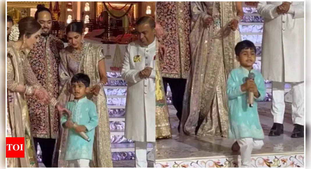 Mukesh Ambani’s grandson Prithvi steals the show with his adorable fall at Anant Ambani and Radhika Merchant’s wedding reception |