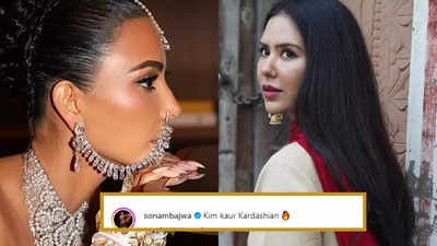 Sonam Bajwa reacts to Kim Kardashian's Ambani Wedding look, calls her 'Kim Kaur Kardashian'