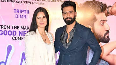 Katrina Kaif encourages Vicky Kaushal to interact and click a selfie with his fans at Bad Newz screening