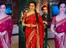 Shraddha Kapoor stuns in red silk jacquard sari by Masaba Gupta at 'Stree 2' trailer launch