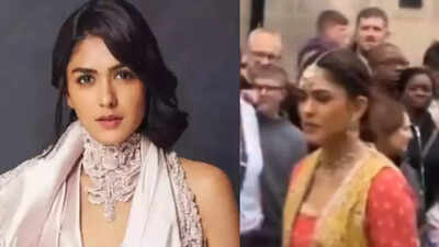 Watch video: Mrunal Thakur spotted shooting for 'Son Of Sardaar 2