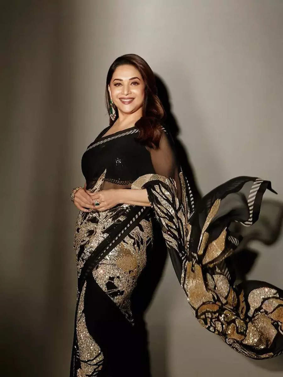 Madhuri stuns in a classic black saree