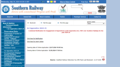 Southern Railway Recruitment 2024: Registrations For 2,438 Apprentice ...