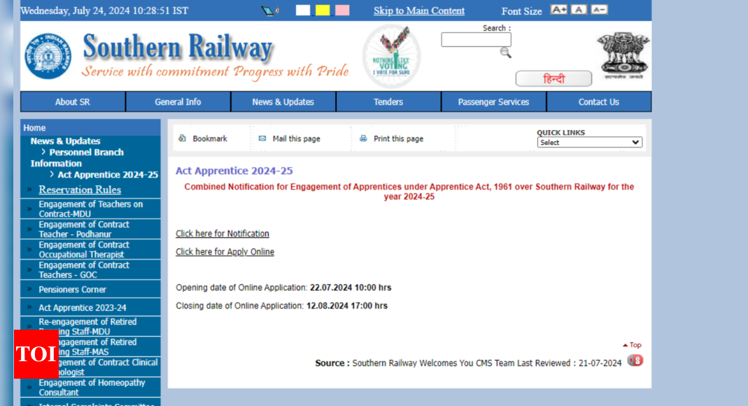 Southern Railway Recruitment 2024: Registrations for 2,438 Apprentice posts begin, check eligibility criteria, direct link here