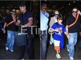 SRK returns home from UK with AbRam, Gauri
