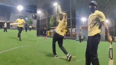 Sivakarthikeyan plays the Virender Sehwag kind of shot as he plays cricket during off-time