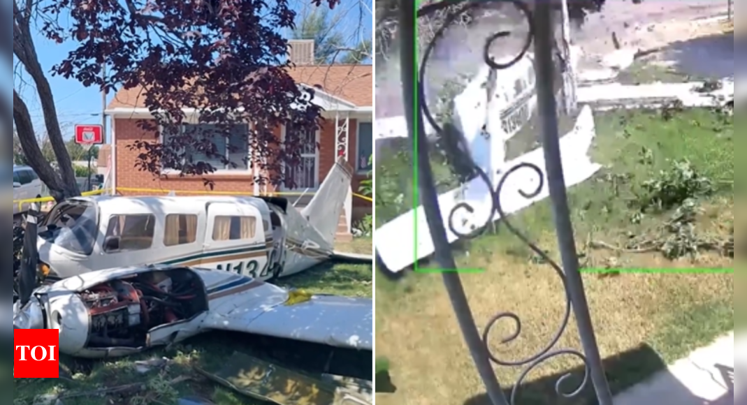 Watch: Plane crashes in yard of Utah home with family inside – Times of India