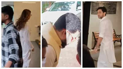 Abhishek Bachchan visits Sajid Khan to offer him condolences sans Aishwarya Rai; Shweta and Agastya Nanda join - WATCH videos