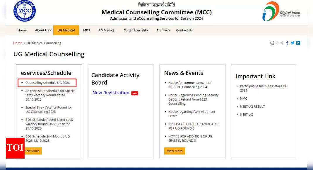 NEET UG 2024 Counselling Dates Announced at mcc.nic.in: Registration ...