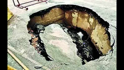 Two crocs spotted inside cave-in on Nizampura road