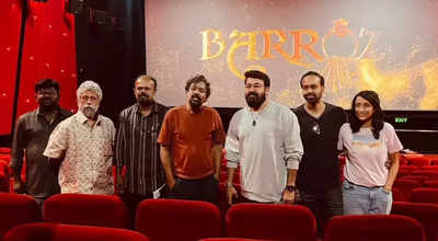 Mohanlal attends the screening of ‘Barroz’ trailer with Santosh Sivan in Mumbai