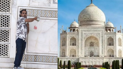 Distributing 'Gangajal' at Taj Mahal