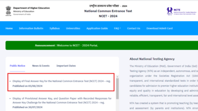 NCET 2024 final answer key released: Direct link to check