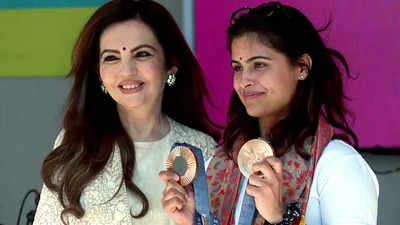 Nita Ambani felicitates Paris Olympics medallists Manu Bhaker Swapnil Kusale at India House