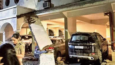 Safety fears in condo after roof ledge caves in & damages cars