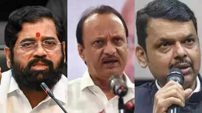 Maharashtra CM Eknath Shinde and deputy CM Devendra Fadnavis on dais,  'senior' Ajit Pawar laments,'I could have united NCP if given CM post' |  Mumbai News - Times of India