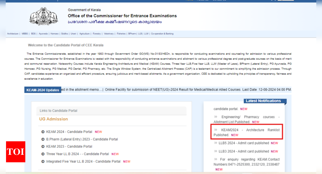 KEAM 2024 rank list for BArch admission released at cee.kerala.gov.in: Check direct link, important details here