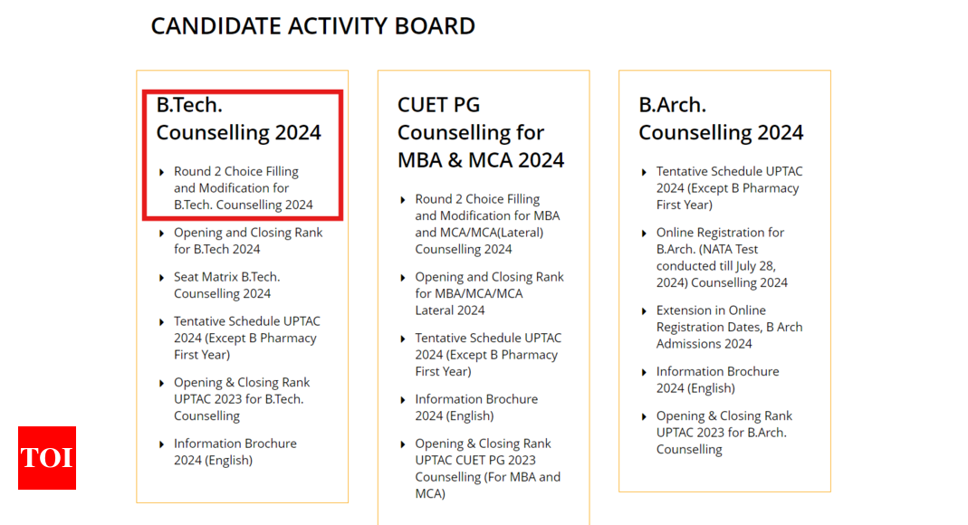 UPTAC BTech Counselling 2024: Round 2 choice-filling begins at uptac.admissions.nic.in, deadline Aug 14; direct link here