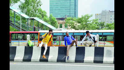 …but with no bus stops, catching a ride means dodging past high-speed cars