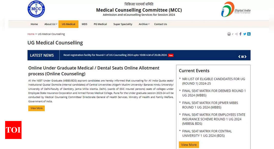 MCC NEET UG Counselling 2024: Round 1 Final Seat Matrix and NRI List Released; Check Here