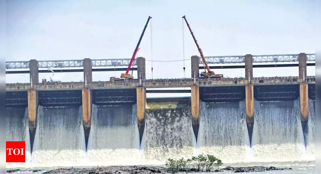 Engineers install stoplog at Tungabhadra dam in Karnataka, offering ...