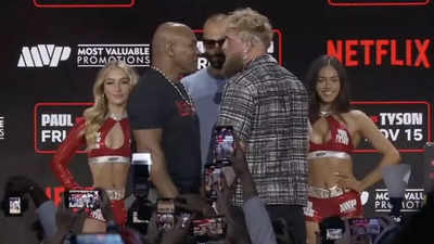 Shoving match at face-off: Mike Tyson says Jake Paul will 'run like a thief' - Watch