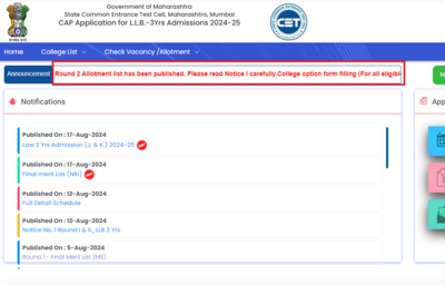 MHT CET LLB 3-Year Second Round Seat Allotment Results Out: Check direct link here