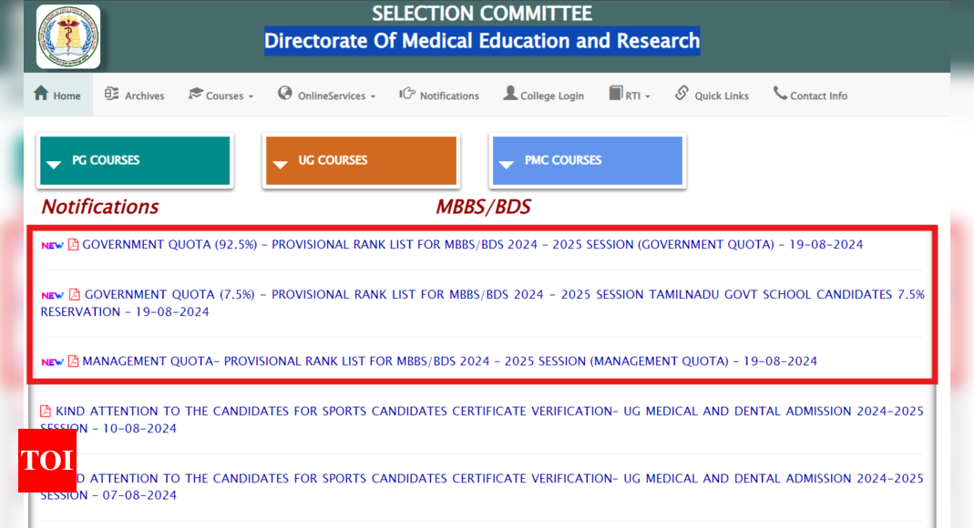 Tamil Nadu NEET UG Counselling 2024: Provisional Rank List released at tnmedicalselection.net: Here’s the direct link to check