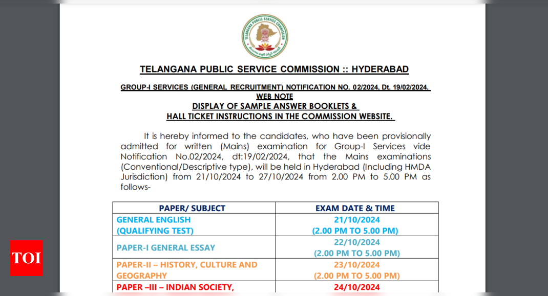 TSPSC Group 1 Mains exam schedule announced, exam timings revised: Check official notice here