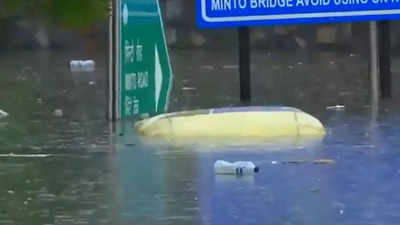 Delhi weather: School bus and auto stuck in waterlogged Minto Bridge underpass, 3 kids rescued