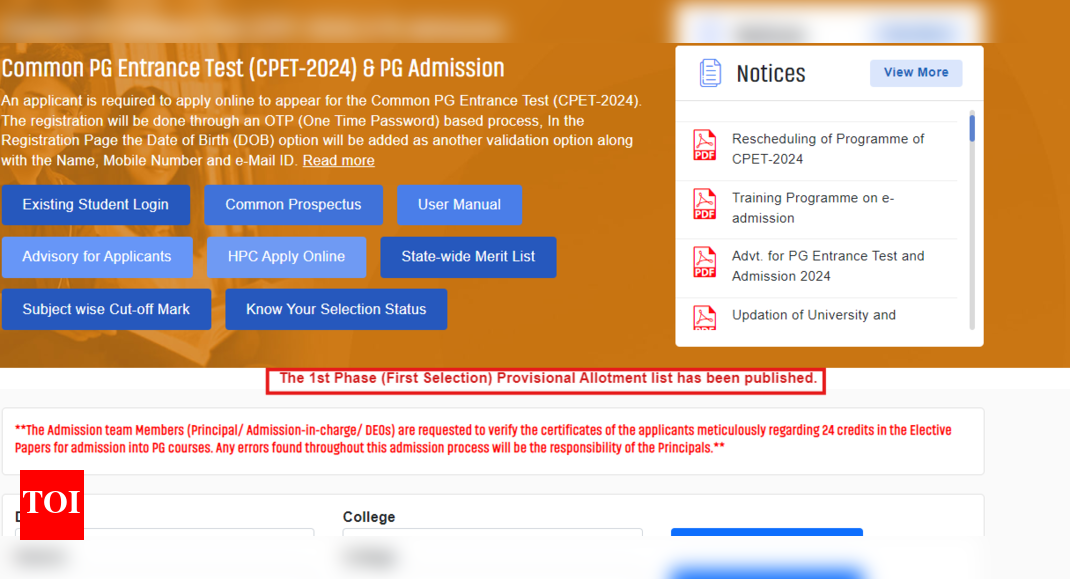 Odisha CPET Phase 1 seat allotment result out: Check direct link here