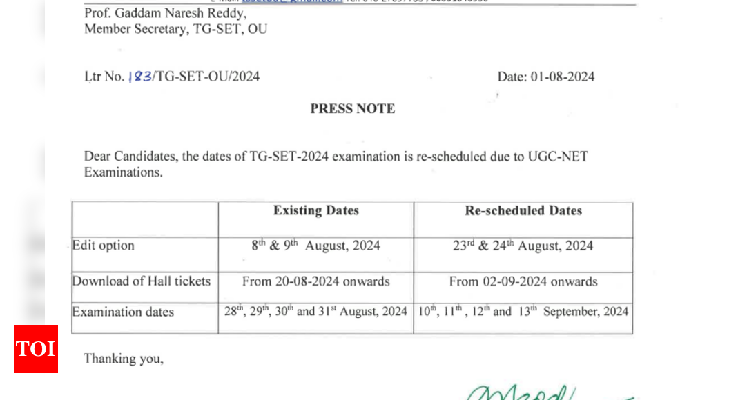 TS SET 2024 Exam rescheduled due to UGC NET examinations Check new