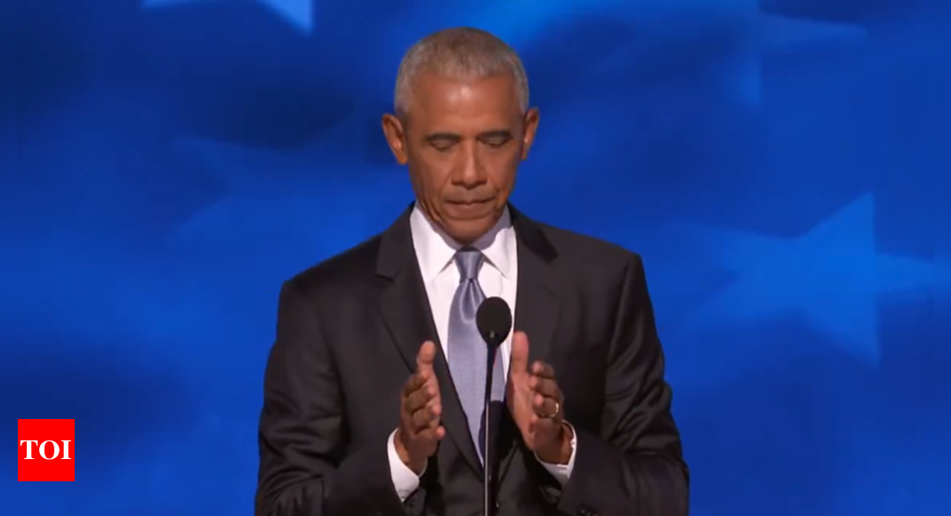 Obama at DNC uses hand gesture to mock Trump’s obsession with crowd sizes: ‘His weird obsession with …’