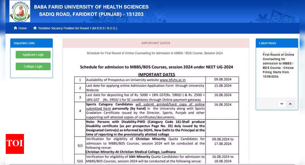 Punjab NEET 2024 Provisional Merit List Released by BFUHS: Check Details and Counselling Schedule