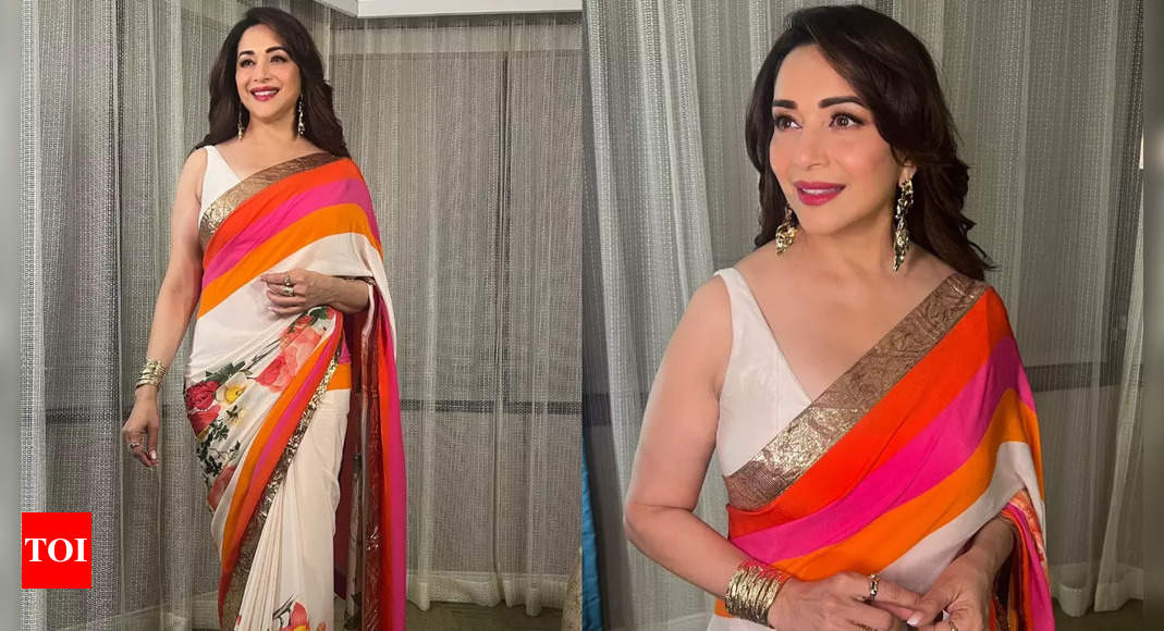 Madhuri Dixit Nene stuns in multicoloured sari by Rohit Bal