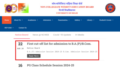 DU NCWEB Admission 2024: First cut-off list released, admission process ...