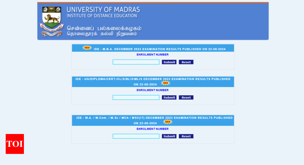 Madras University IDE Result 2024 declared at ideunom.ac.in: Direct link to check marks statement here