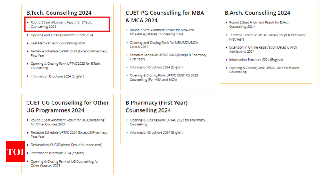 UPTAC Round 3 seat allotment result 2024 released: Check direct link here