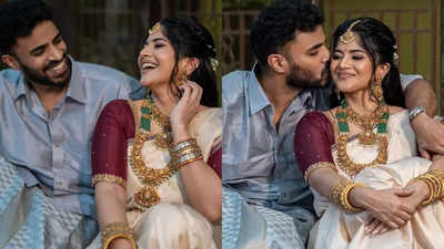 Dreamy yet traditional: Engagement pictures of Telugu actress Megha Akash and Saai Vishnu