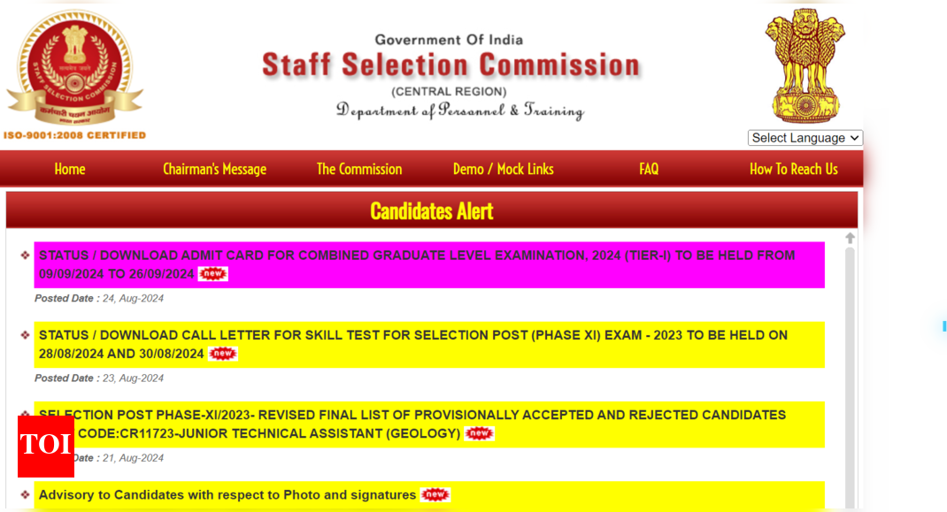 SSC CGL Admit Card 2024 released for Uttar Pradesh, Bihar and North East region: Direct links to download here