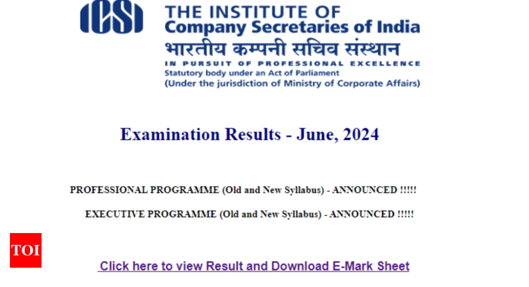 ICSI CS Executive programme June result 2024 declared: Check direct link here